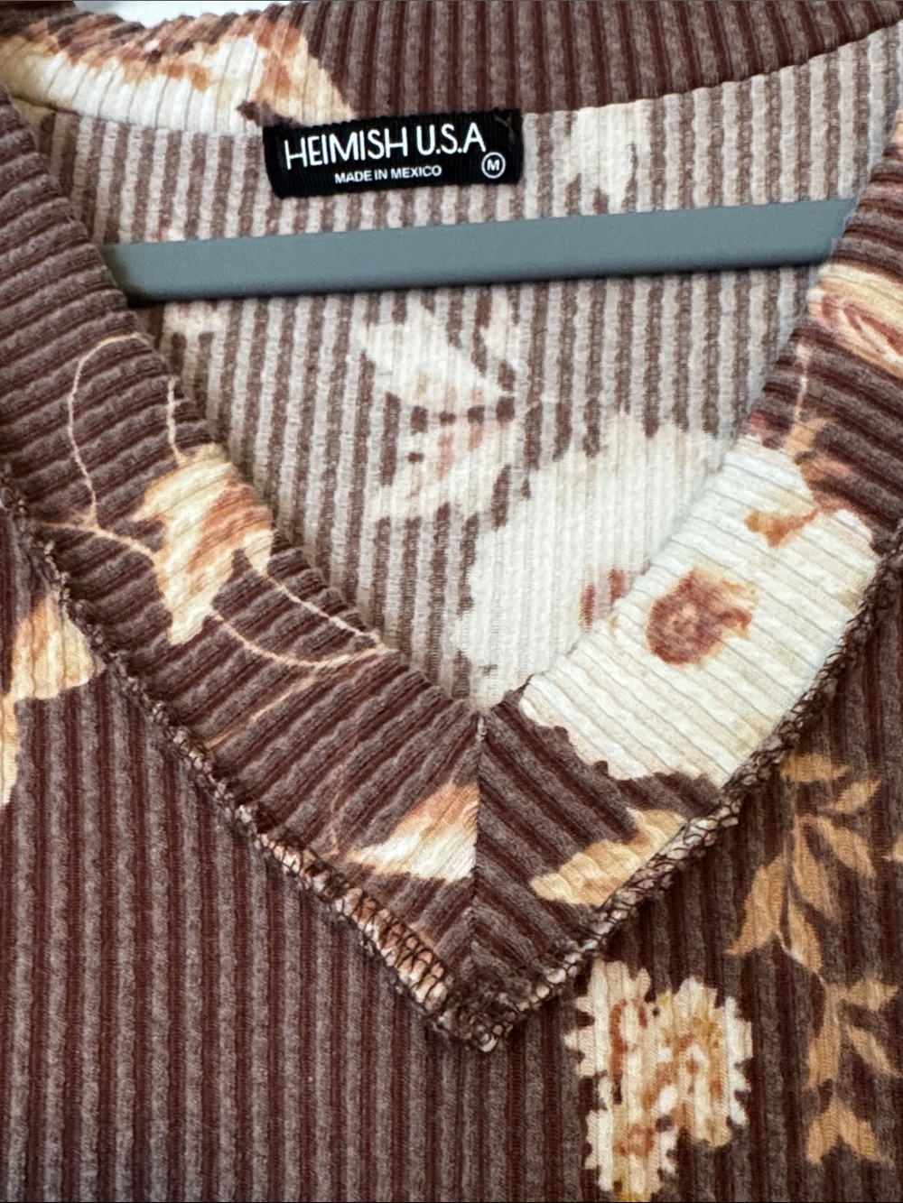 HEIMISH USA Chocolate Brown Floral V‑Neck Ruffle Long Sleeve Top - Picture 6 of 7
